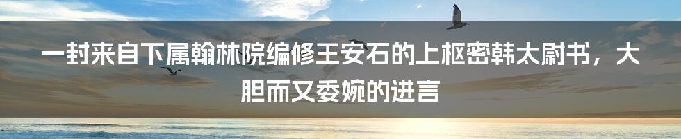 一封来自下属翰林院编修王安石的上枢密韩太尉书，大胆而又委婉的进言