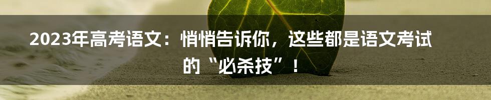 2023年高考语文：悄悄告诉你，这些都是语文考试的“必杀技”！