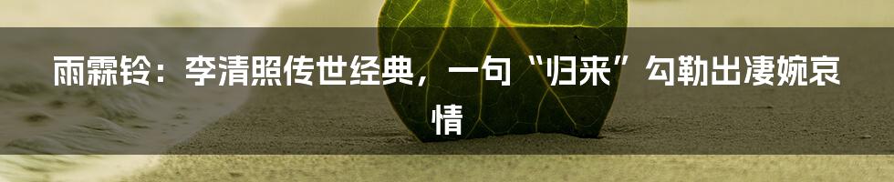 雨霖铃：李清照传世经典，一句“归来”勾勒出凄婉哀情