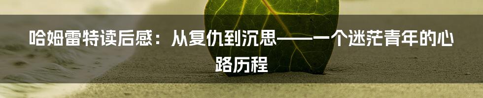 哈姆雷特读后感：从复仇到沉思——一个迷茫青年的心路历程