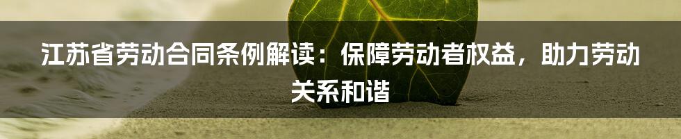 江苏省劳动合同条例解读：保障劳动者权益，助力劳动关系和谐