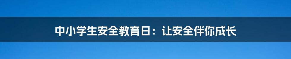 中小学生安全教育日：让安全伴你成长