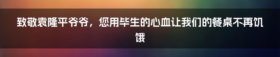 致敬袁隆平爷爷，您用毕生的心血让我们的餐桌不再饥饿