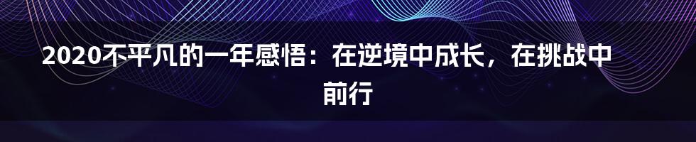 2020不平凡的一年感悟：在逆境中成长，在挑战中前行