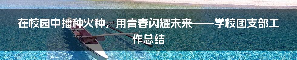 在校园中播种火种，用青春闪耀未来——学校团支部工作总结