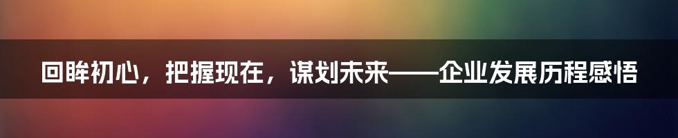 回眸初心，把握现在，谋划未来——企业发展历程感悟