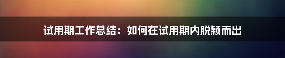 试用期工作总结：如何在试用期内脱颖而出