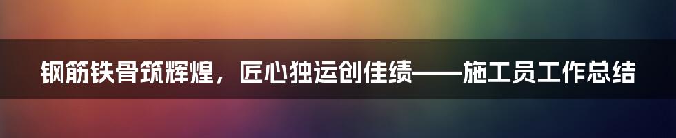 钢筋铁骨筑辉煌，匠心独运创佳绩——施工员工作总结