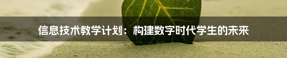 信息技术教学计划：构建数字时代学生的未来