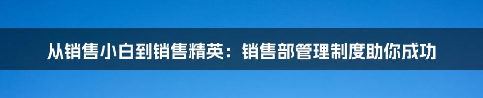 从销售小白到销售精英：销售部管理制度助你成功