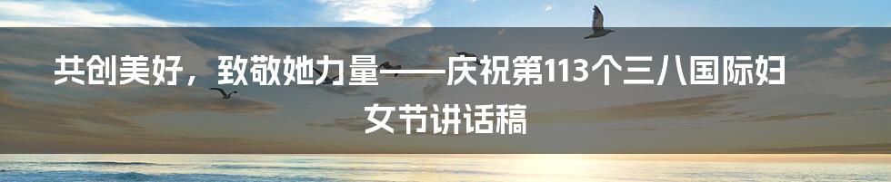 共创美好，致敬她力量——庆祝第113个三八国际妇女节讲话稿