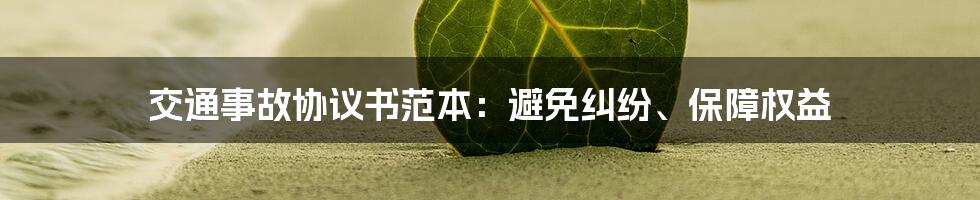 交通事故协议书范本：避免纠纷、保障权益