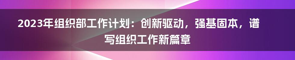 2023年组织部工作计划：创新驱动，强基固本，谱写组织工作新篇章