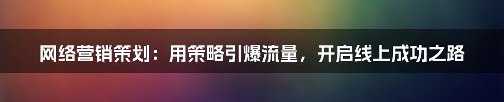 网络营销策划：用策略引爆流量，开启线上成功之路