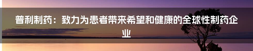 普利制药：致力为患者带来希望和健康的全球性制药企业