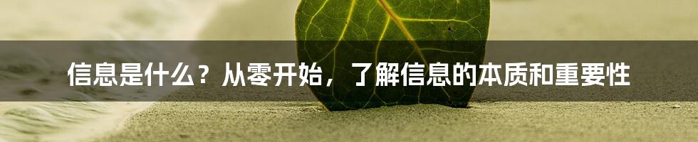 信息是什么？从零开始，了解信息的本质和重要性