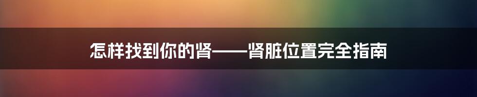 怎样找到你的肾——肾脏位置完全指南