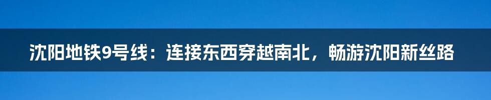 沈阳地铁9号线：连接东西穿越南北，畅游沈阳新丝路