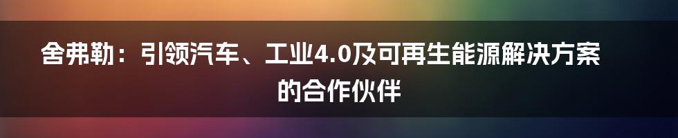 舍弗勒：引领汽车、工业4.0及可再生能源解决方案的合作伙伴