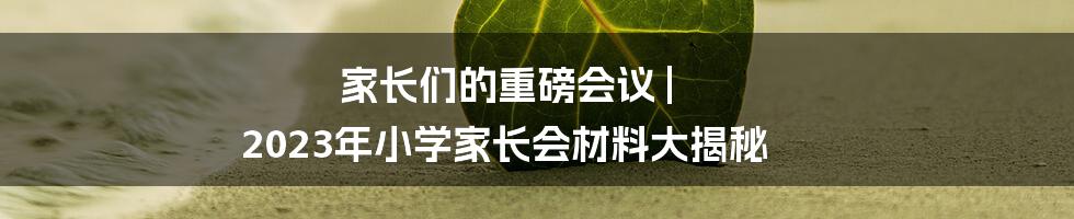 家长们的重磅会议 | 2023年小学家长会材料大揭秘