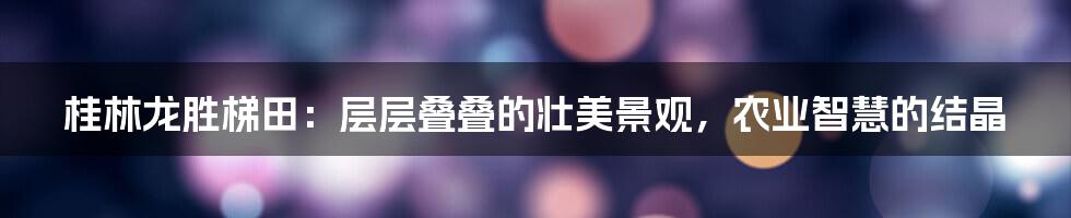 桂林龙胜梯田：层层叠叠的壮美景观，农业智慧的结晶