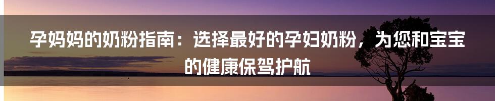 孕妈妈的奶粉指南：选择最好的孕妇奶粉，为您和宝宝的健康保驾护航