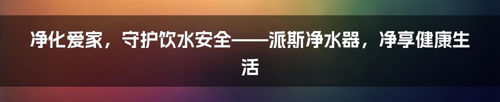 净化爱家，守护饮水安全——派斯净水器，净享健康生活