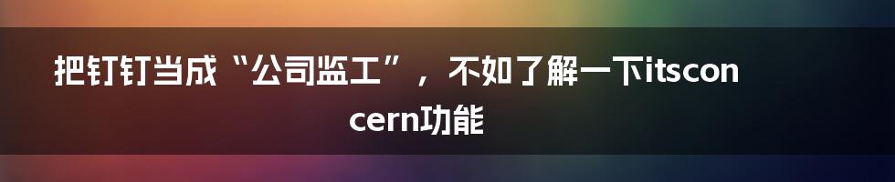 把钉钉当成“公司监工”，不如了解一下itsconcern功能