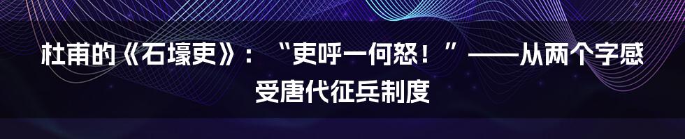 杜甫的《石壕吏》：“吏呼一何怒！”——从两个字感受唐代征兵制度