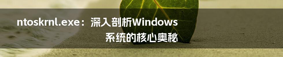 ntoskrnl.exe：深入剖析Windows系统的核心奥秘