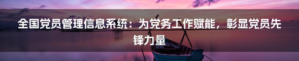 全国党员管理信息系统：为党务工作赋能，彰显党员先锋力量