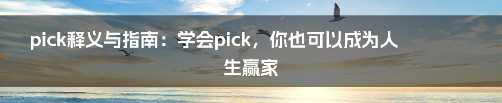 pick释义与指南：学会pick，你也可以成为人生赢家