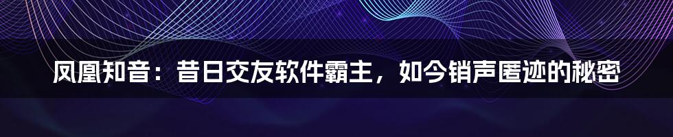 凤凰知音：昔日交友软件霸主，如今销声匿迹的秘密