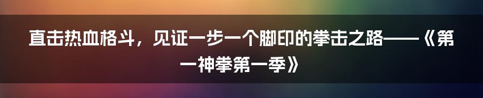 直击热血格斗，见证一步一个脚印的拳击之路——《第一神拳第一季》