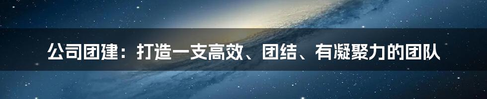 公司团建：打造一支高效、团结、有凝聚力的团队