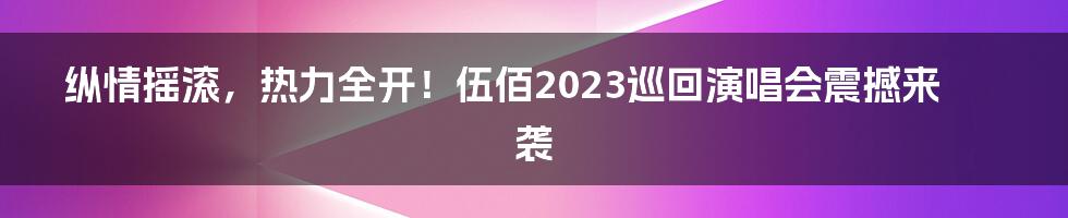 纵情摇滚，热力全开！伍佰2023巡回演唱会震撼来袭