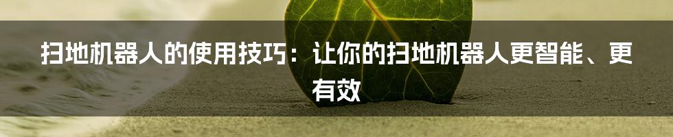 扫地机器人的使用技巧：让你的扫地机器人更智能、更有效