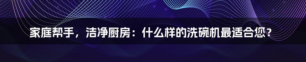 家庭帮手，洁净厨房：什么样的洗碗机最适合您？