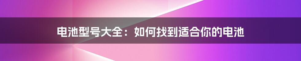 电池型号大全：如何找到适合你的电池