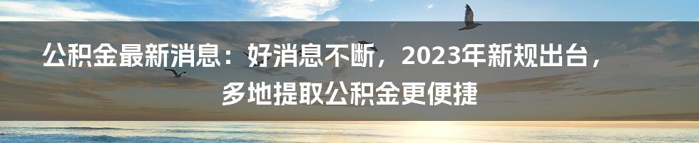 公积金最新消息：好消息不断，2023年新规出台，多地提取公积金更便捷