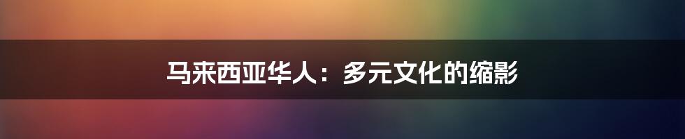 马来西亚华人：多元文化的缩影