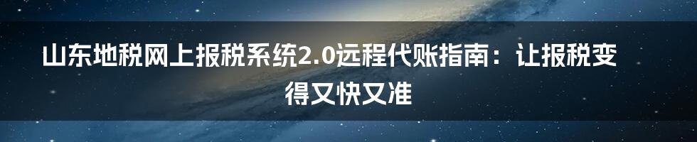 山东地税网上报税系统2.0远程代账指南：让报税变得又快又准