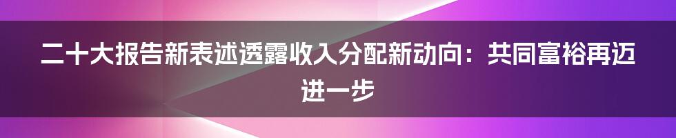 二十大报告新表述透露收入分配新动向：共同富裕再迈进一步