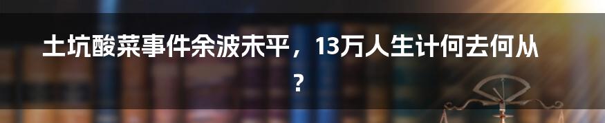 土坑酸菜事件余波未平，13万人生计何去何从？