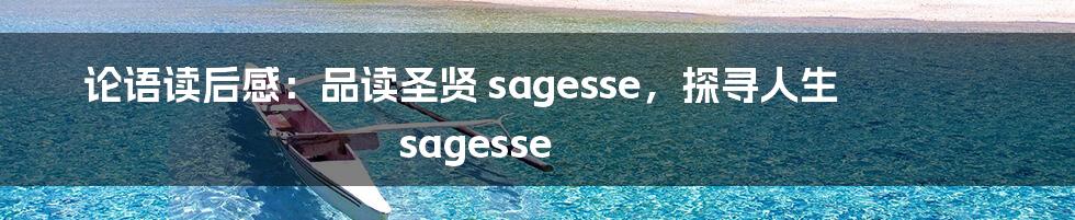 论语读后感：品读圣贤 sagesse，探寻人生 sagesse