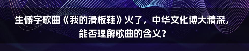 生僻字歌曲《我的滑板鞋》火了，中华文化博大精深，能否理解歌曲的含义？