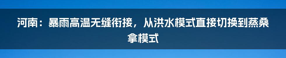 河南：暴雨高温无缝衔接，从洪水模式直接切换到蒸桑拿模式