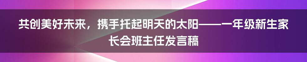 共创美好未来，携手托起明天的太阳——一年级新生家长会班主任发言稿