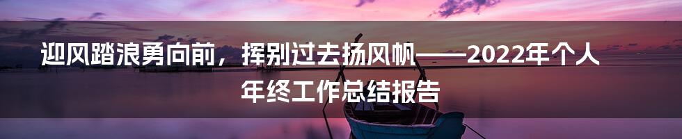 迎风踏浪勇向前，挥别过去扬风帆——2022年个人年终工作总结报告