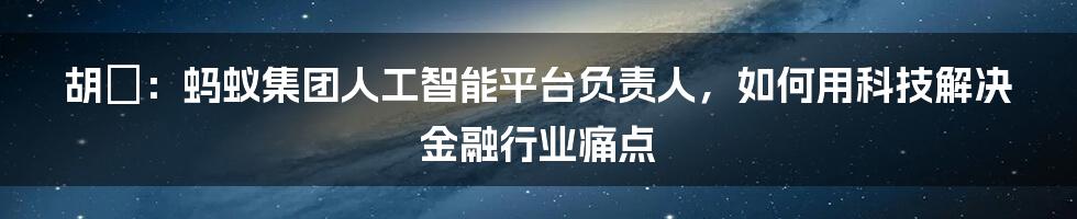 胡喆：蚂蚁集团人工智能平台负责人，如何用科技解决金融行业痛点